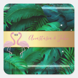 Sticker Carré Design moderne, Feuilles Tropical Palm, Rose