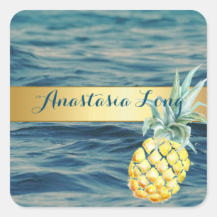 Sticker Carré Design Moderne, Plage, Voir, Ananas