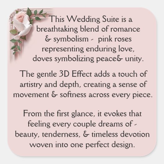 Sticker Carré Design Pink Roses & Doves (Devant)