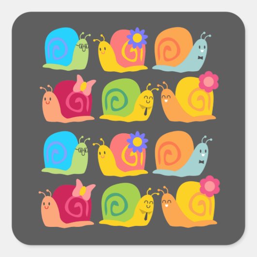Sticker Carré Design pour enfants d'escargots mignons (Devant)