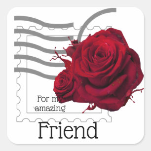 Sticker Carré Design Red Rose