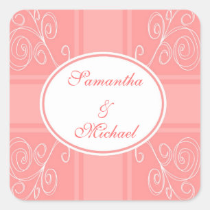 Sticker Carré Design rose et blanc