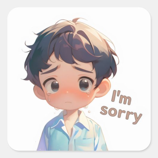 Sticker Carré Désolé Cry Anime Boy (Devant)