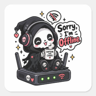 Sticker Carré Désolé, je suis hors ligne humour de gamer introve
