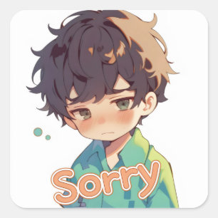 Sticker Carré Désolé mignonne triste garçon Anime