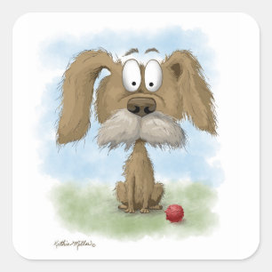 Sticker Carré Dessin animé adorable d'un chien dépenaillé avec u