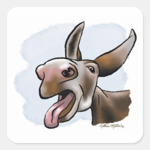 Sticker Carré Dessin animé d'âne drôle fou