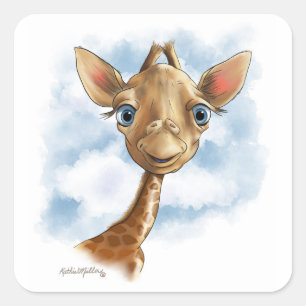 Sticker Carré Dessin animé de bébé girafe mignon