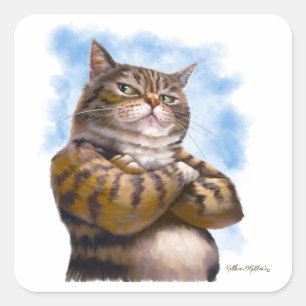 Sticker Carré Dessin animé de chat tigré coriace