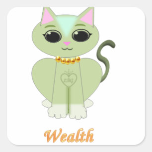 Sticker Carré Dessin animé de chaton mignon vert