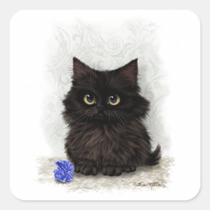 Sticker Carré Dessin animé de chaton noir