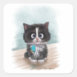 Sticker Carré Dessin animé de chaton smoking adorable