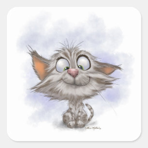 Sticker Carré Dessin animé de chaton tabby amusant