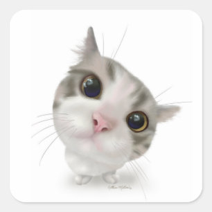 Sticker Carré Dessin animé de chaton tabby mignon