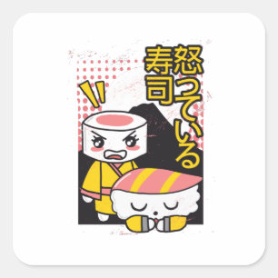 Sticker Carré Dessin animé de combattants de karaté de sushi drô