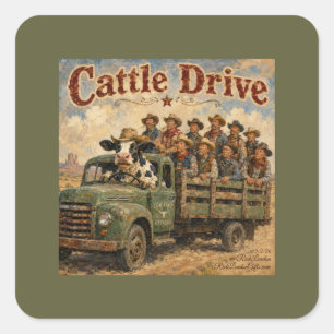 Sticker Carré Dessin animé de conduite de bétail – Vache conduis