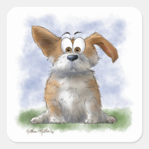 Sticker Carré Dessin animé de Corgi mignon