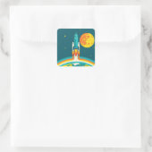 Sticker Carré Dessin animé de fusée spatiale mignonne (Sac)