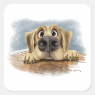 Sticker Carré Dessin Animé de Golden Retriever Mignon