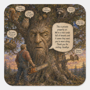 Sticker Carré Dessin animé de locataires de condo arbre – La nat