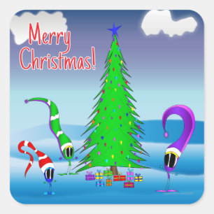 Sticker Carré Dessin animé de Noël coloré