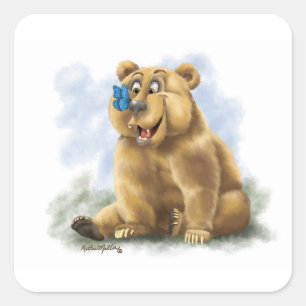 Sticker Carré Dessin animé de papillon et d'ours