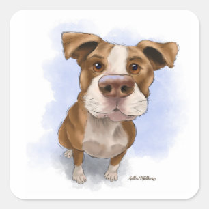 Sticker Carré Dessin animé de Pit Bull mignon