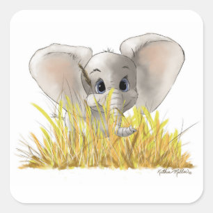 Sticker Carré Dessin animé d'éléphant bébé mignon