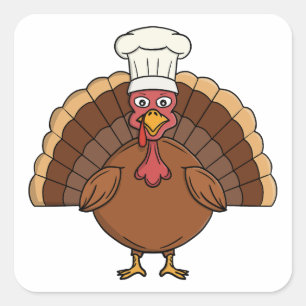 Sticker Carré Dessin animé dinde de chef Thanksgiving