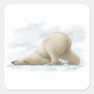 Sticker Carré Dessin animé d'ours polaire mignon dans la neige