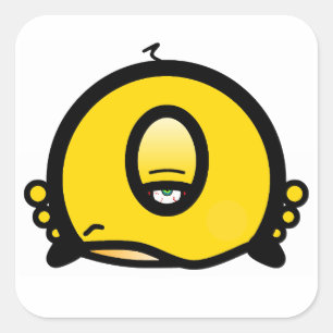 Sticker Carré Dessin animé drôle borgne « Meh »