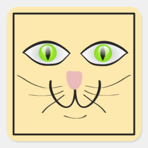 Sticker Carré Dessin animé visage drôle de chat-29034