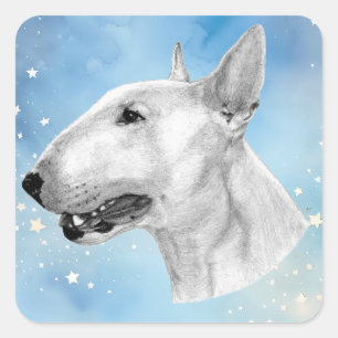 Sticker Carré dessin au crayon Bull Terrier