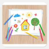 Sticker Carré Dessin au crayon pour enfants (Devant)