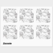 Sticker Carré Dessin au trait de fleurs sauvages romantiques mod (Feuille)