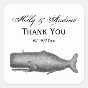 Sticker Carré Dessin de baleines vintage du 19e siècle