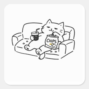 Sticker Carré Dessin de chat paresseux