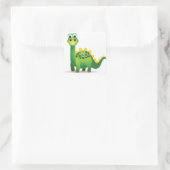 Sticker Carré Dessin de dinosaure vert mignon (Sac)