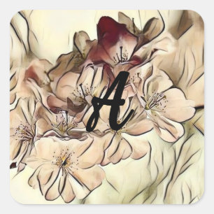 Sticker Carré Dessin de fleurs de cerisier brunes vintage avec m