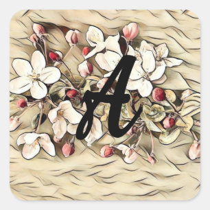 Sticker Carré Dessin de fleurs de cerisier brunes vintage avec m