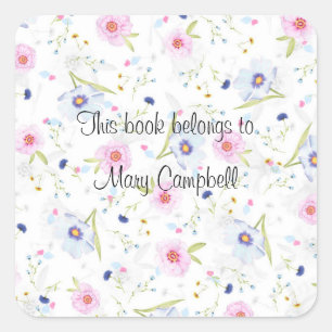 Sticker Carré Dessin de fleurs délicat sur l'ex-libris. Modifiab