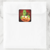Sticker Carré Dessin de Frankenstein Monster avec Citrouille (Sac)