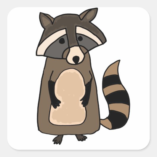 Sticker Carré Dessin de Funky Raccoon (Devant)