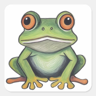 Sticker Carré Dessin de grenouille au crayon de couleur