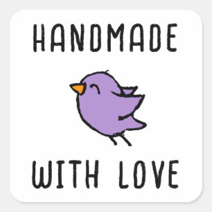 Sticker Carré Dessin de joli oiseau fait à la main