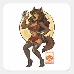 Sticker Carré Dessin de la fille Werewolf