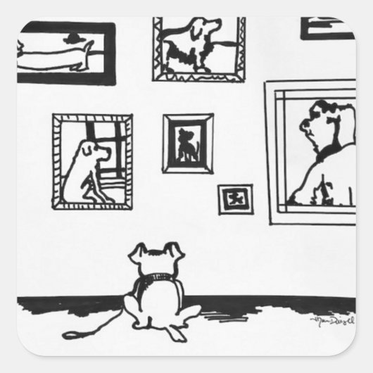 Sticker Carré Dessin de la meilleure ligne de chien par Willowca (Devant)