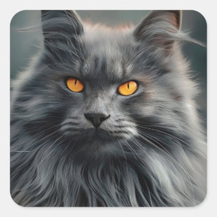 Sticker Carré Dessin de portrait de chat majestueux à poils long