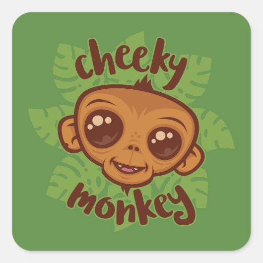 Sticker Carré Dessin de primate de singe mignon (Devant)