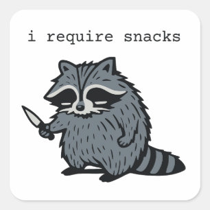 Sticker Carré Dessin de raton laveur drôle « J'exige des collati